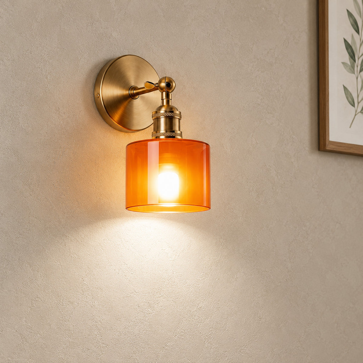 Nevalto orange battery operated wall sconce set to cool white light in a bright hallway