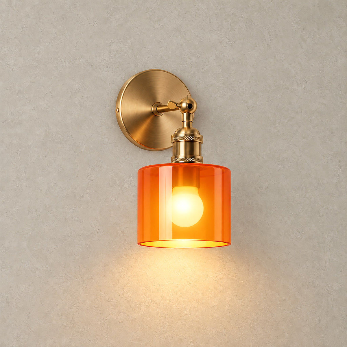 Nevalto orange rechargeable wall sconce casting warm light downward from under its glass shade