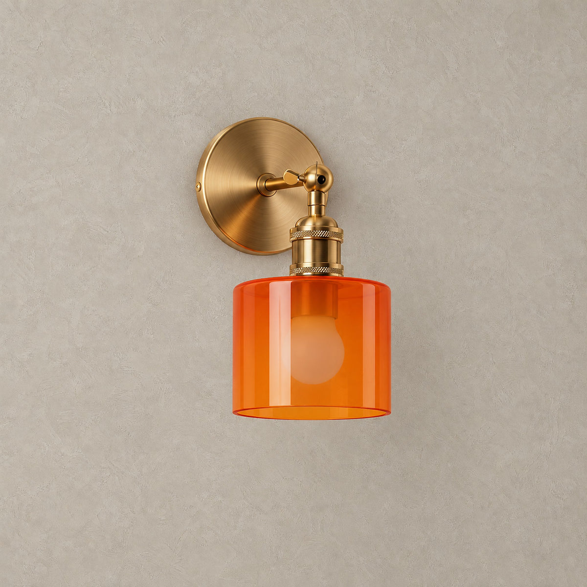 Nevalto orange rechargeable wall sconce with its glass shade and round backplate, shown with the light off