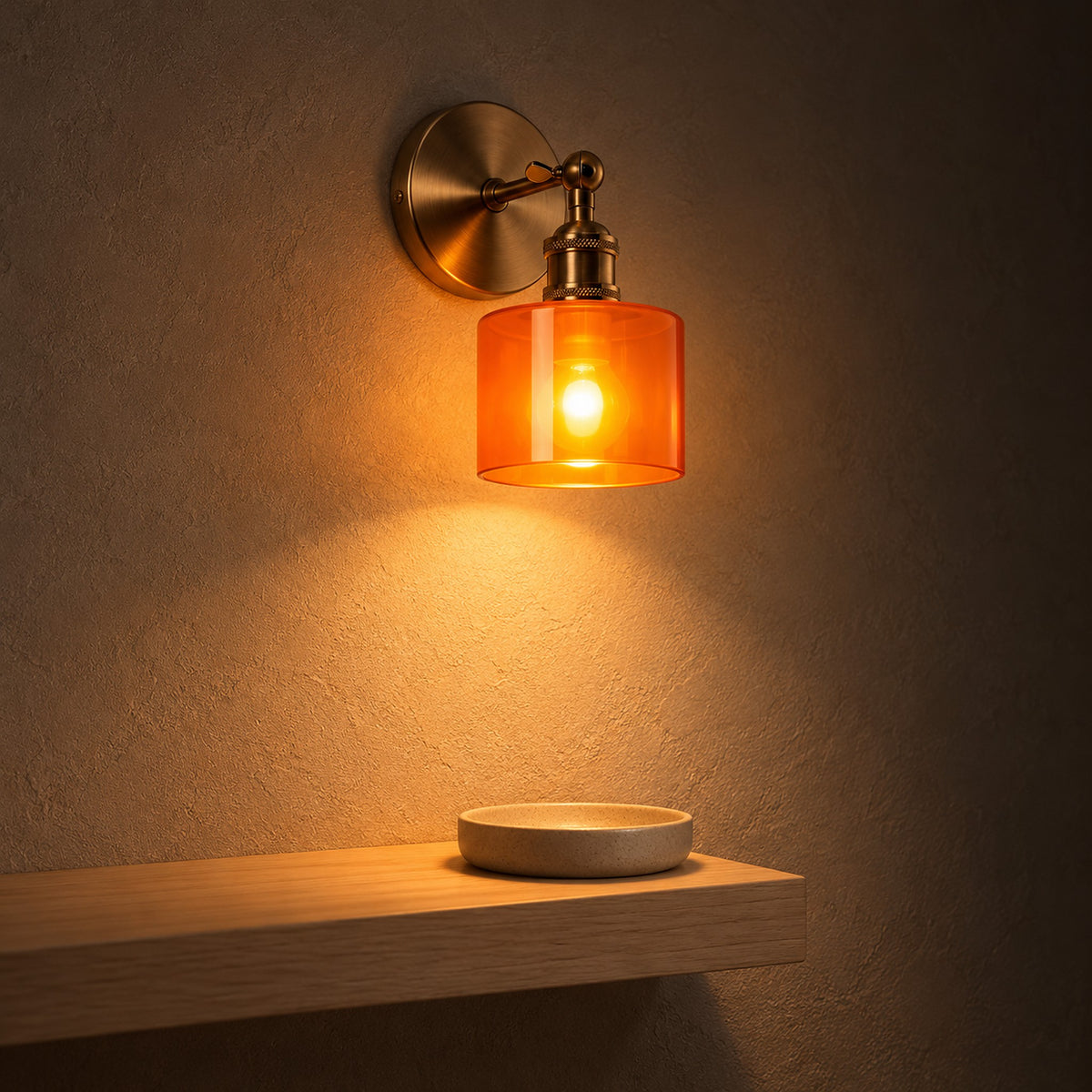 Nevalto orange wireless wall light washing hallway plaster with a soft glow after dark