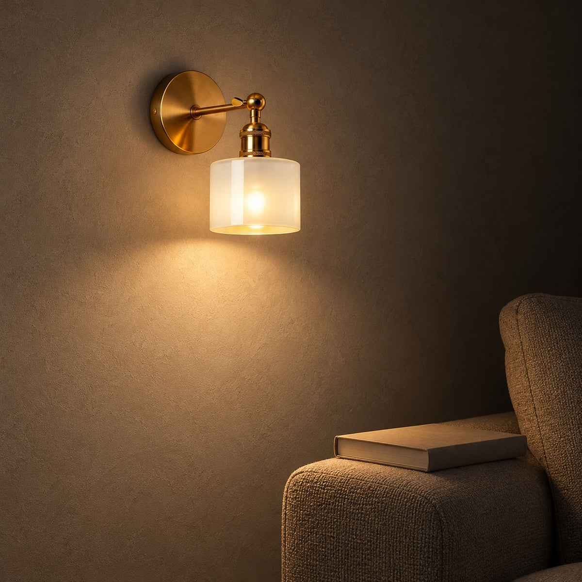 Nevalto white bedside wall light warming a reading corner with soft light at night #color_white