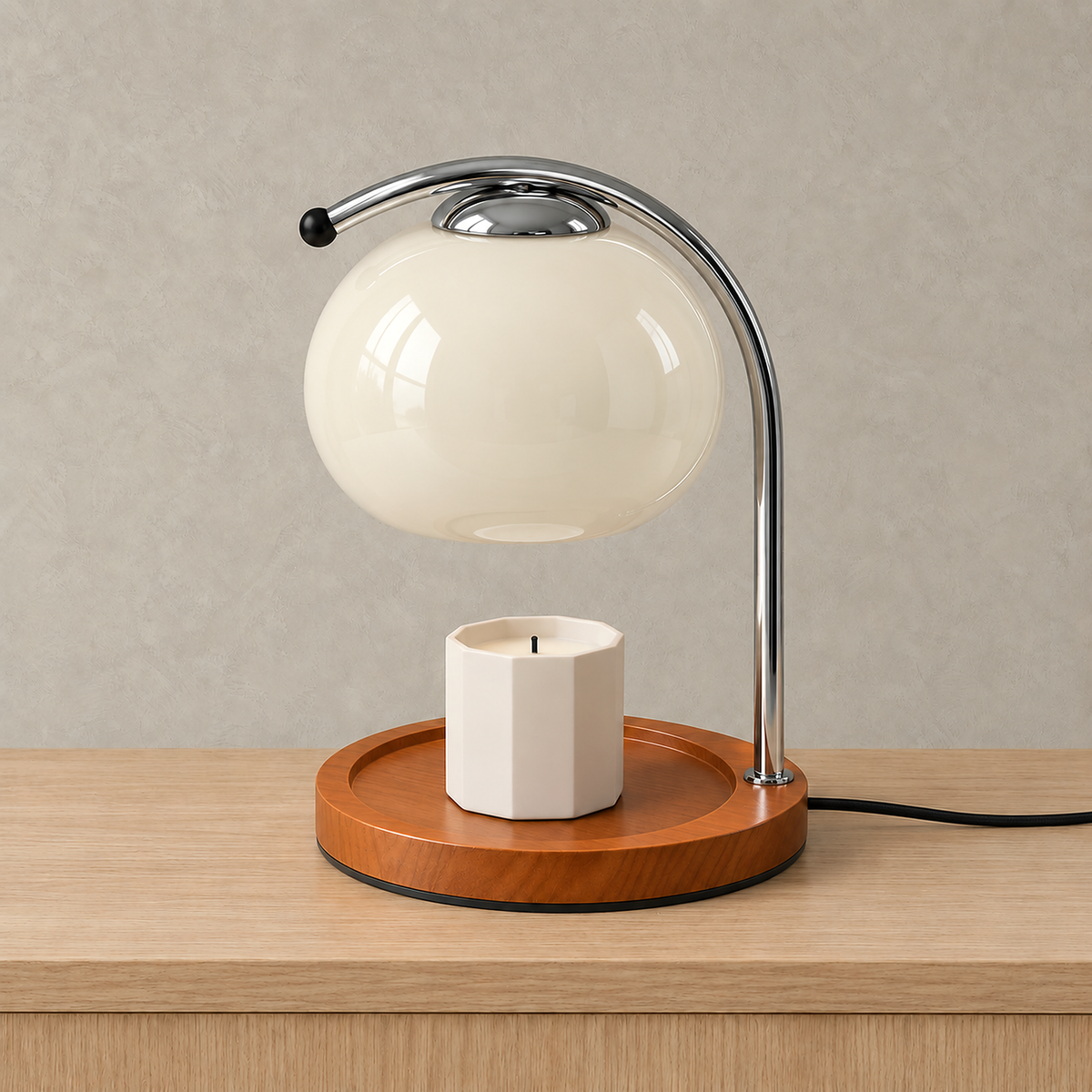 Nevorla white bedside lamp and candle warmer with a pale unlit glass shade #color_white