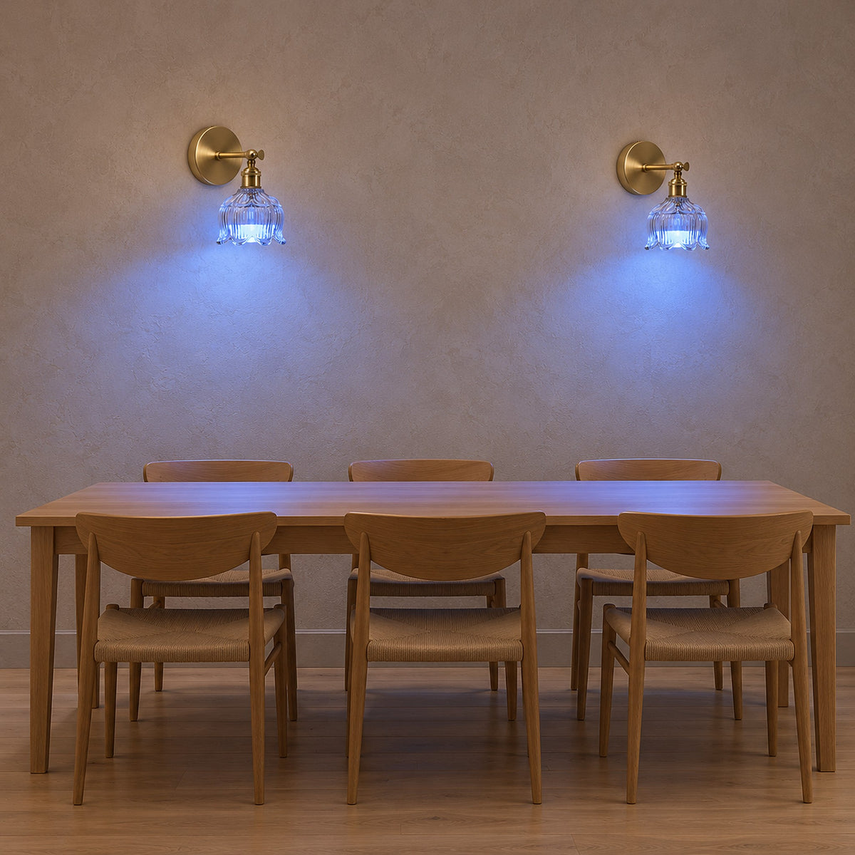 Nolavire brass wall lamp in a dining room, stepless warm to cool white plus 12 colors and 3 dynamic modes