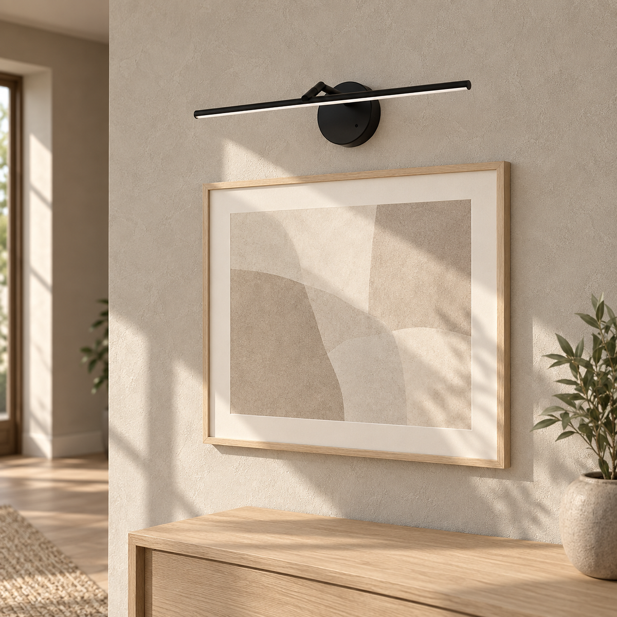 Nolesira black rechargeable wall sconce switched off above sunlit entryway artwork #color_black