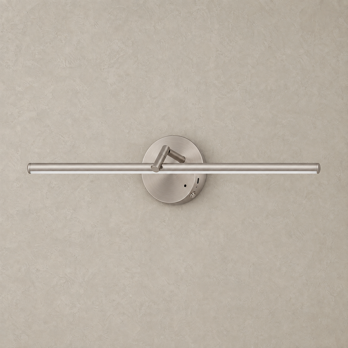 Nolesira nickel battery operated wall sconce with a brushed silver finish, switched off #color_nickel