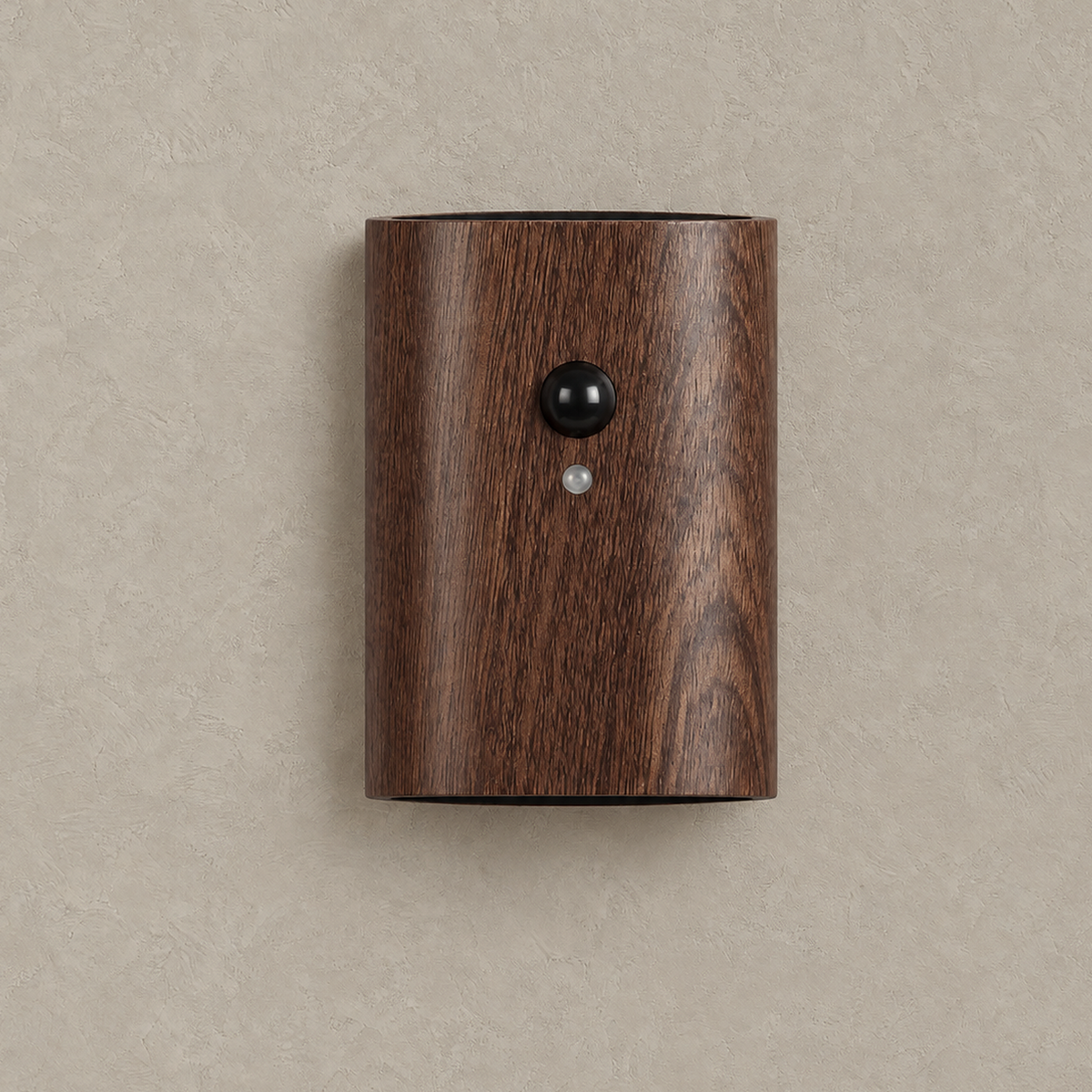 Orimane dark wood rechargeable wall sconce shown switched off in a plain product view