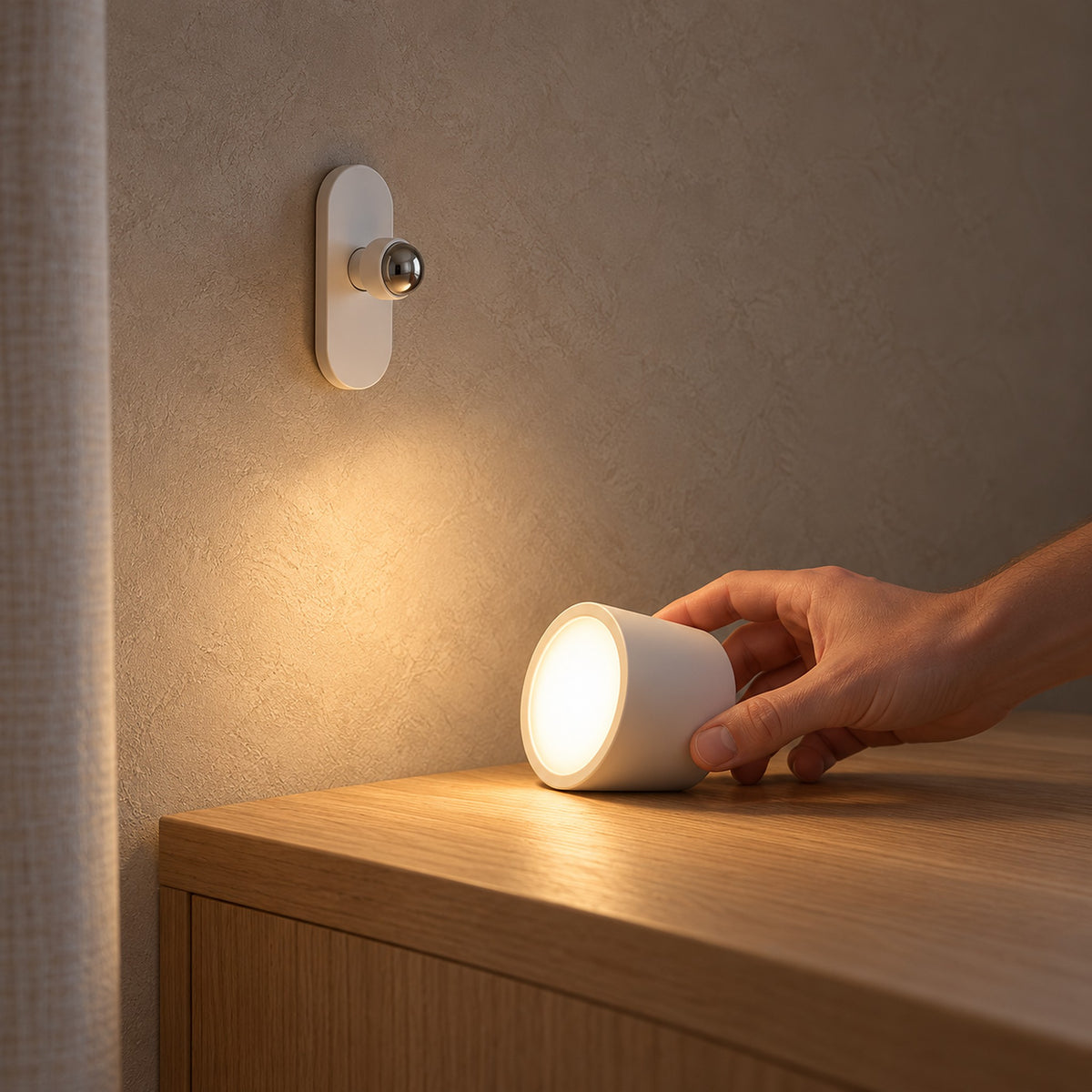 Orsilen white wireless wall light, detachable spotlight head lighting a tabletop corner #color_white