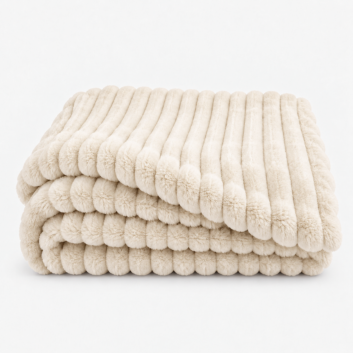 Pasorel ribbed plush fleece blanket in milk, loosely folded on a plain studio backdrop