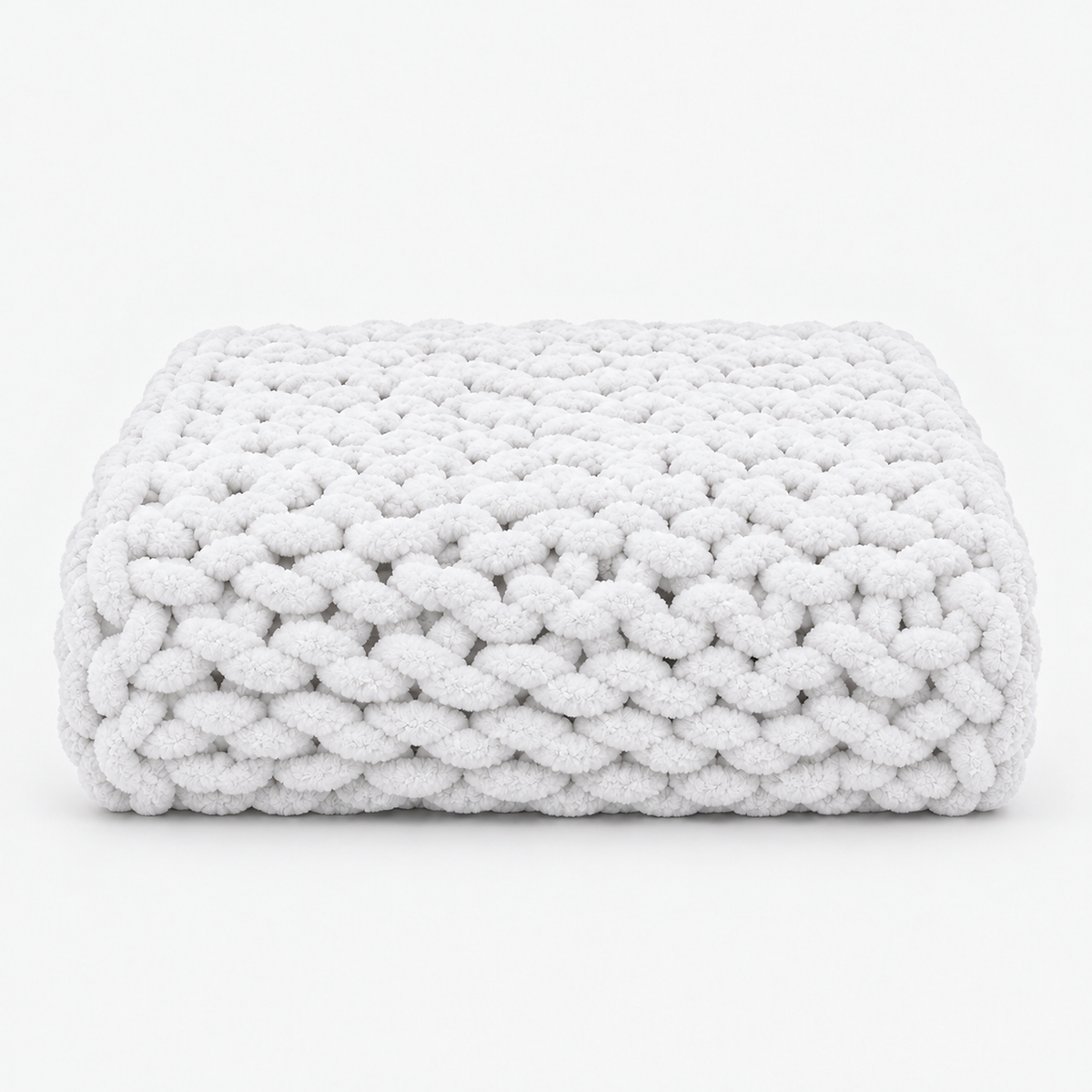 Ramelio white chunky knit blanket loosely folded with its loop texture clearly visible #color_white