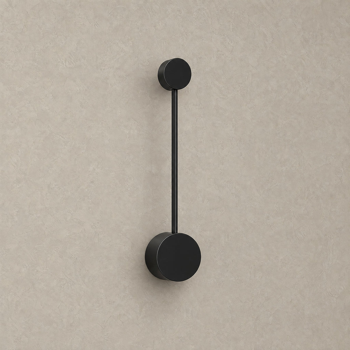 Rilameo black hardwired led wall sconce, unlit front view of the single arm fixture on a plain background