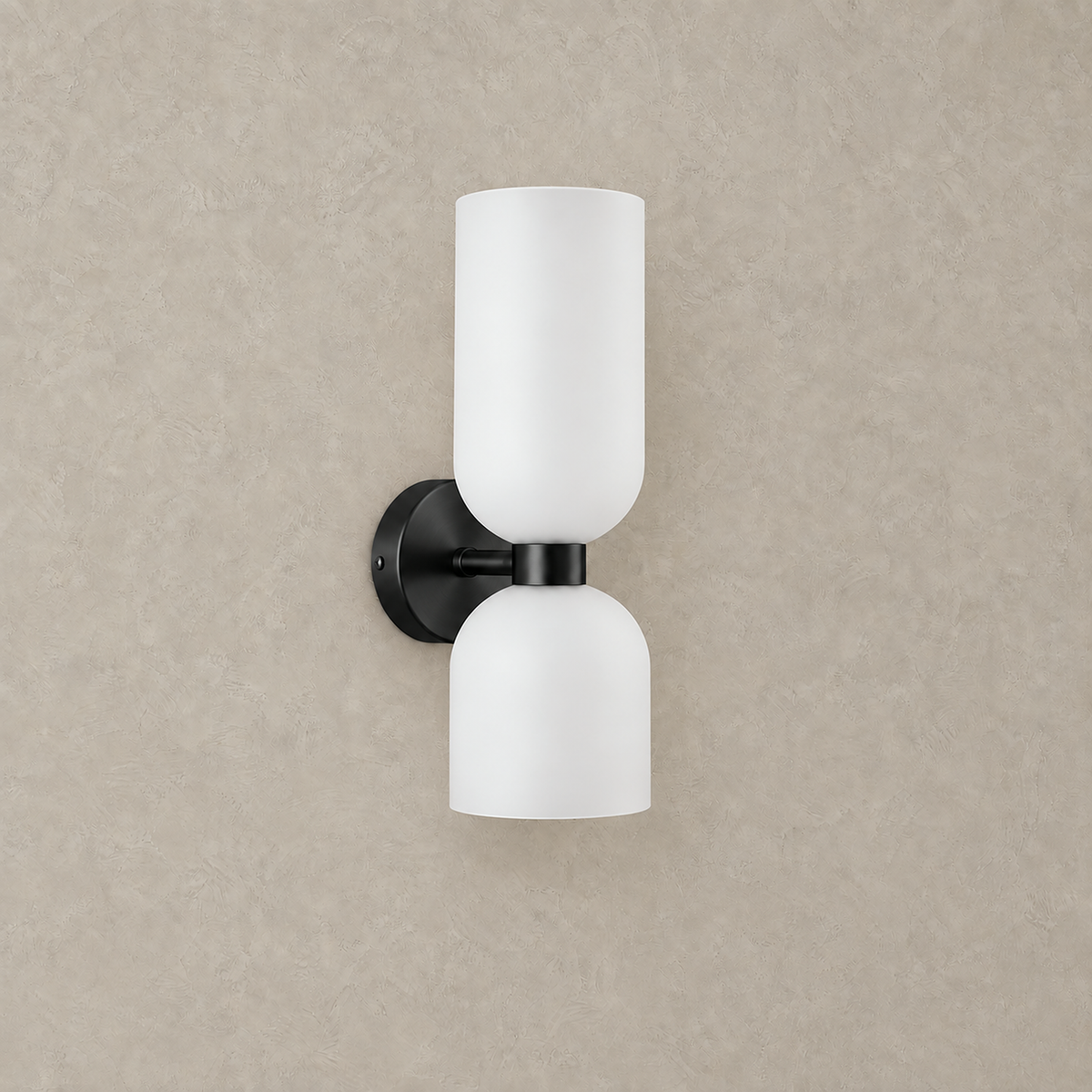 Riselona matte black and opal glass bedside wall light switched off on a plain wall #color_matte black & opal glass