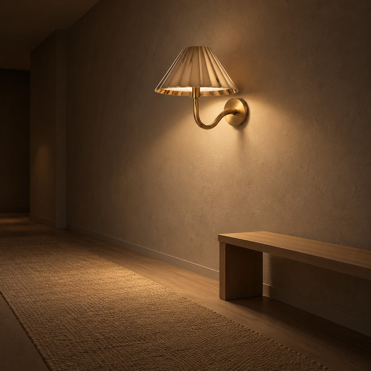 Selorna gold rechargeable wall sconce lighting bare hallway plaster after dark