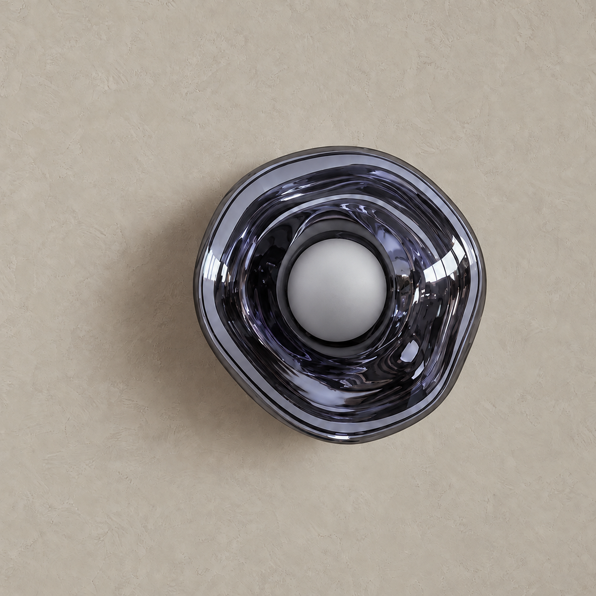 Sevalira smoke gray bedside wall light unlit on a greige plaster backdrop #color_smoke gray