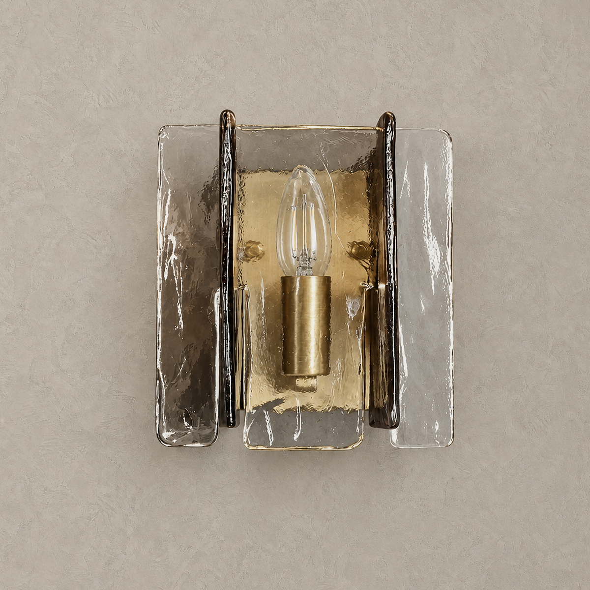 Simaelo black glass wall sconce shown unlit with its included bulb in the holder