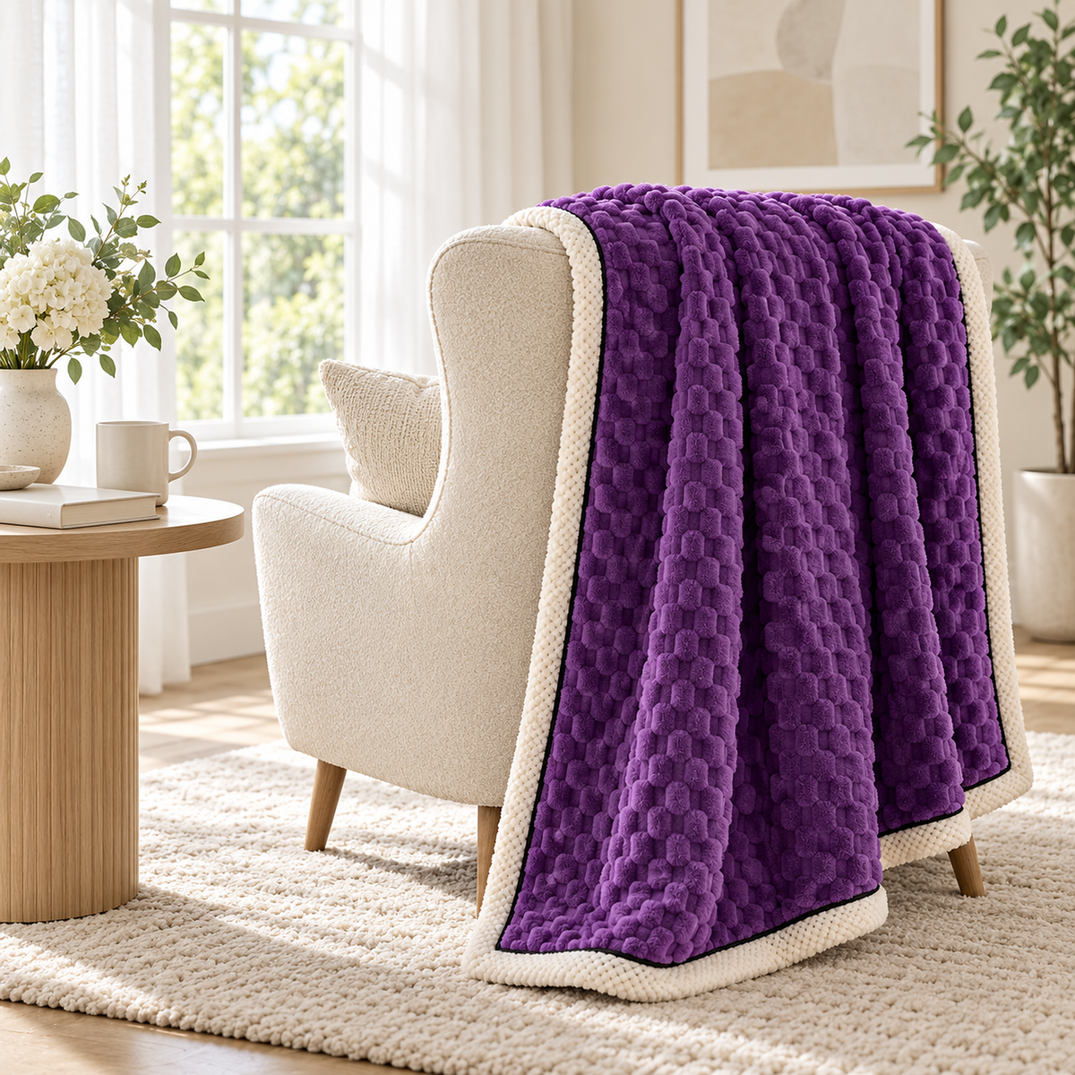 Somarel purple passion throw blanket for couch draped down the back of an accent chair #color_purple passion