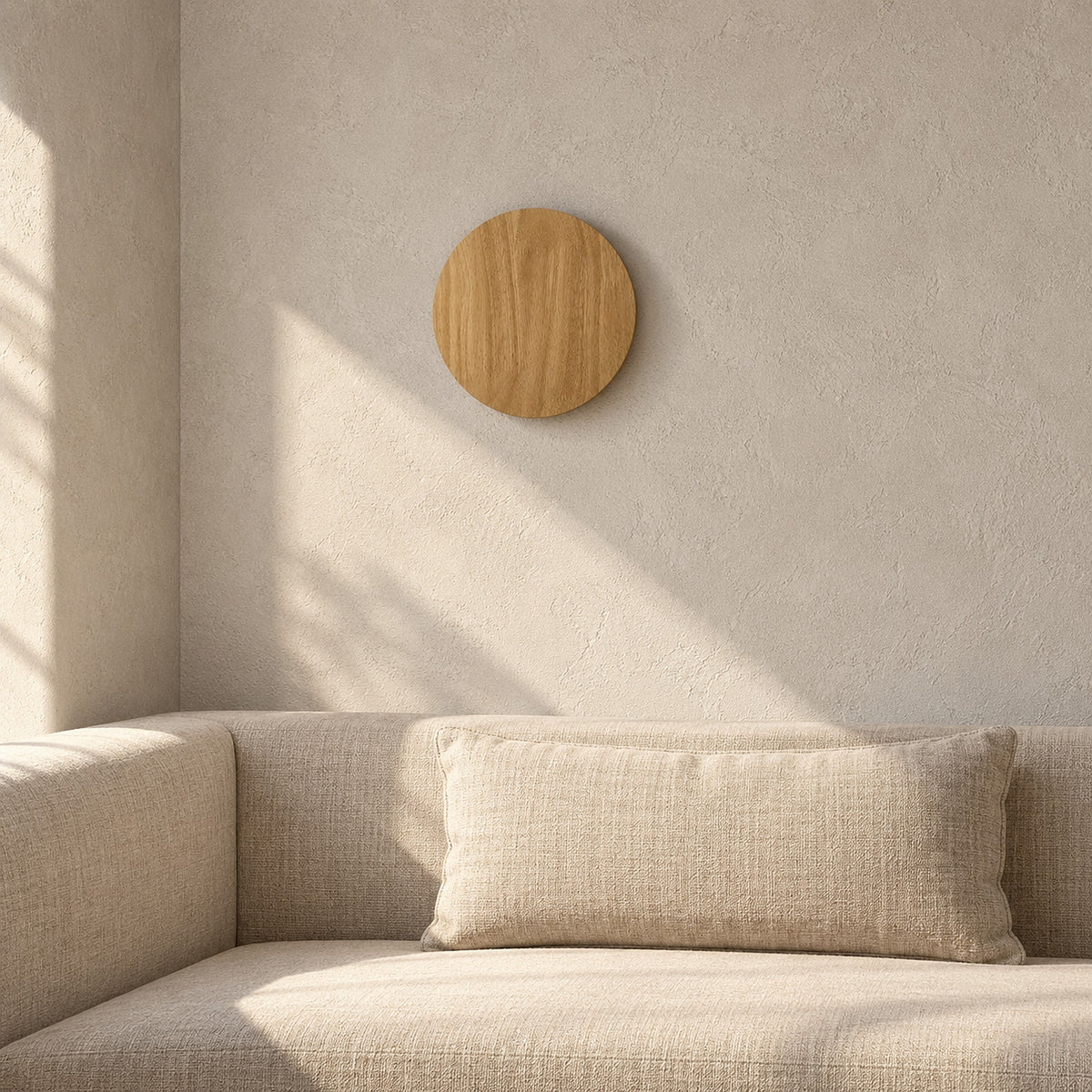 Sorivan light brown wall sconce switched off on a wall in a sunny breakfast nook