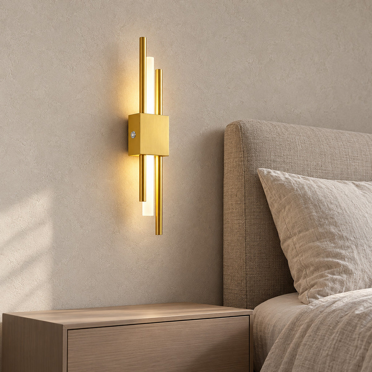 Sorlimo gold and white rechargeable wall sconce detail of the touch on and off switch