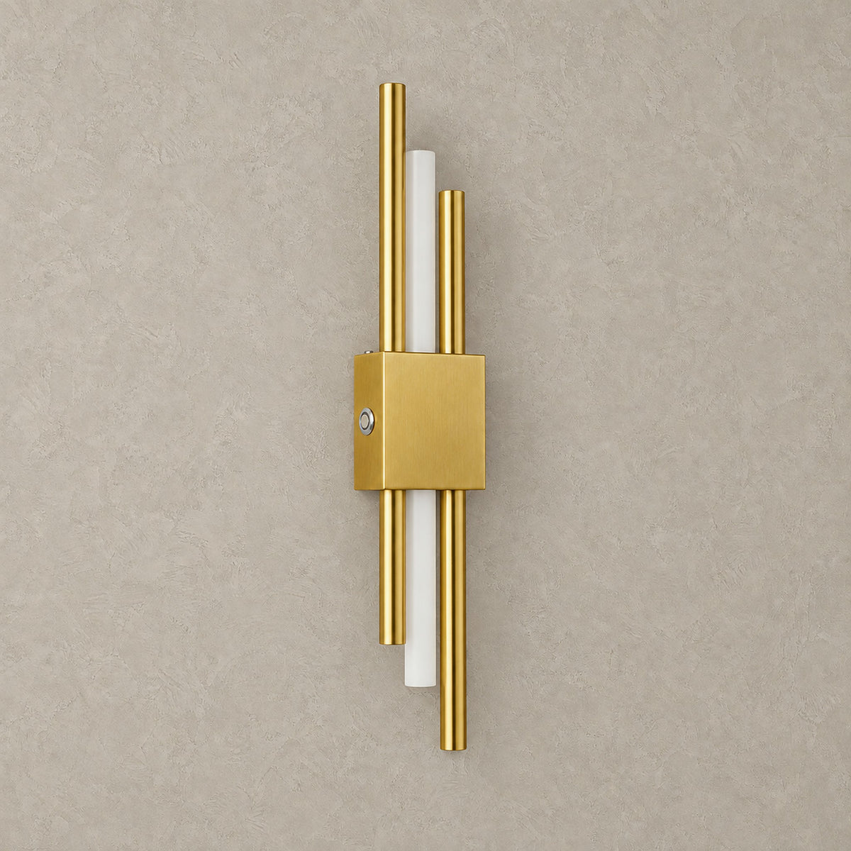 Sorlimo gold and white rechargeable wall sconce standing upright and unlit on a plain backdrop
