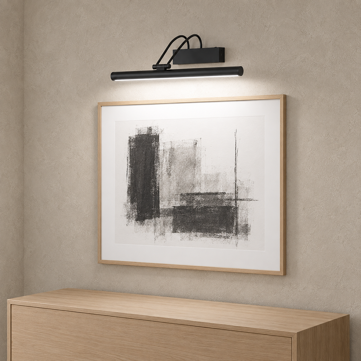 Tamirel black cordless wall lamp lighting monochrome entryway artwork with neutral white light