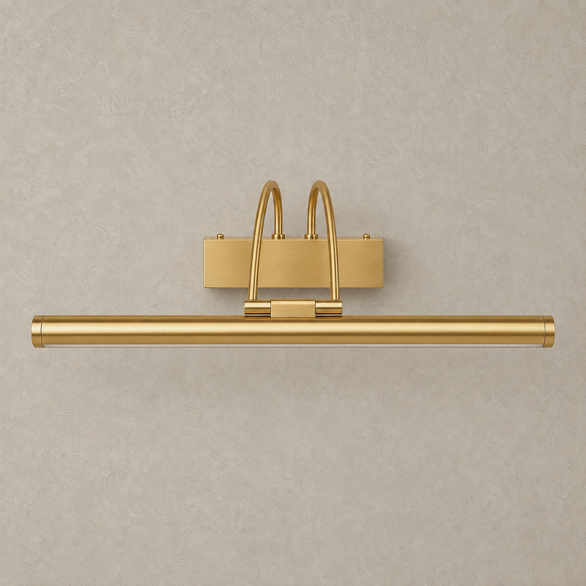 Tamirel gold rechargeable wall sconce unlit showing paired arms on greige plaster #color_gold