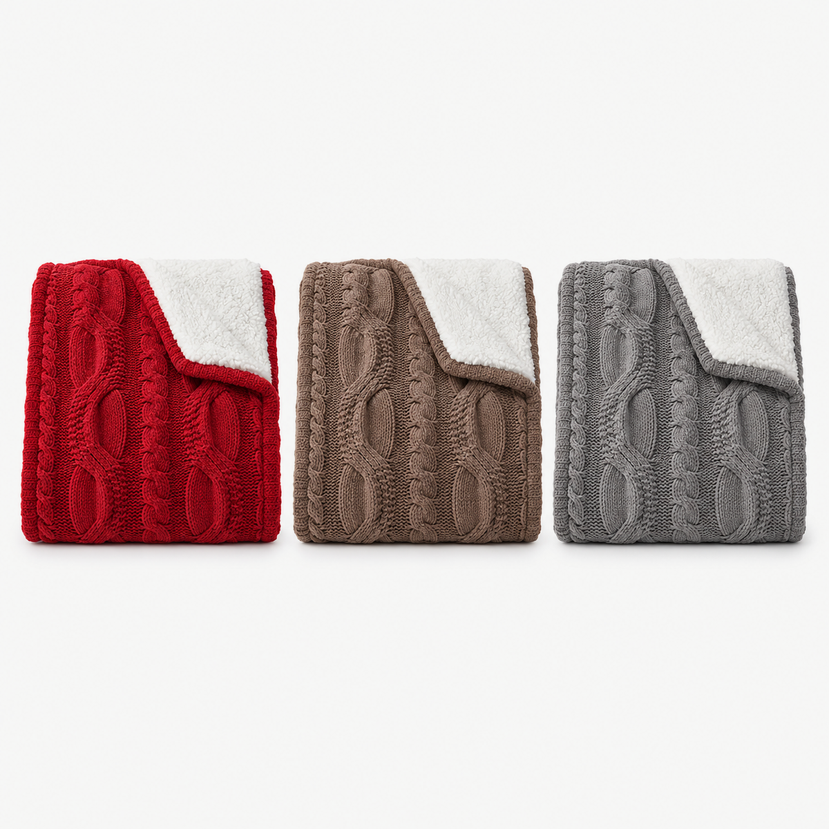 Tarivel red, brown and gray throw blanket for couch, folded side by side to compare colors
