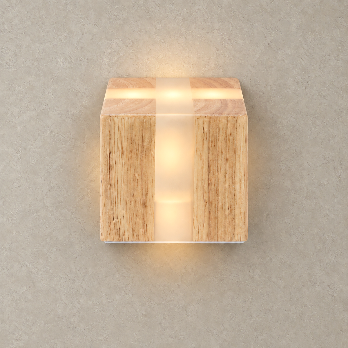 Tavimero plug in led wall sconce with warm white light softly glowing through its milky bands