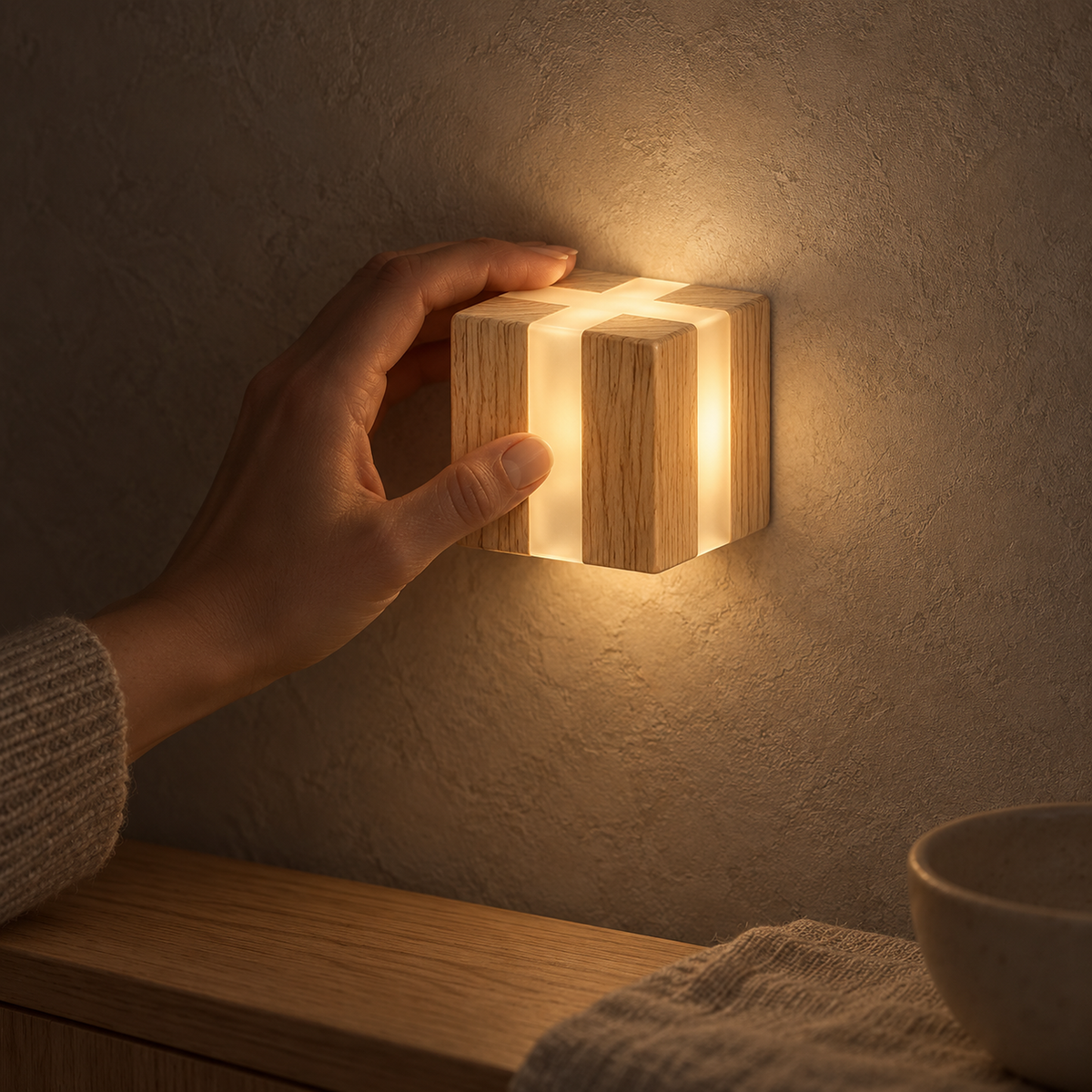 Tavimero led wall sconce casting a soft warm glow over a dining nook at night