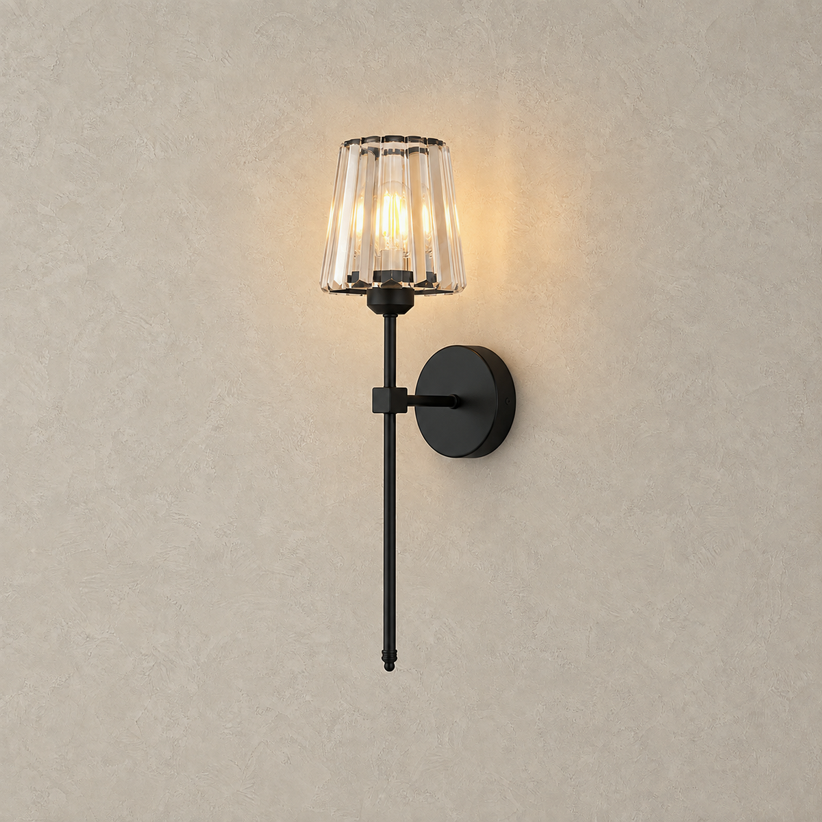 Tavirelo black battery operated wall sconce casting warm vertical bands of light