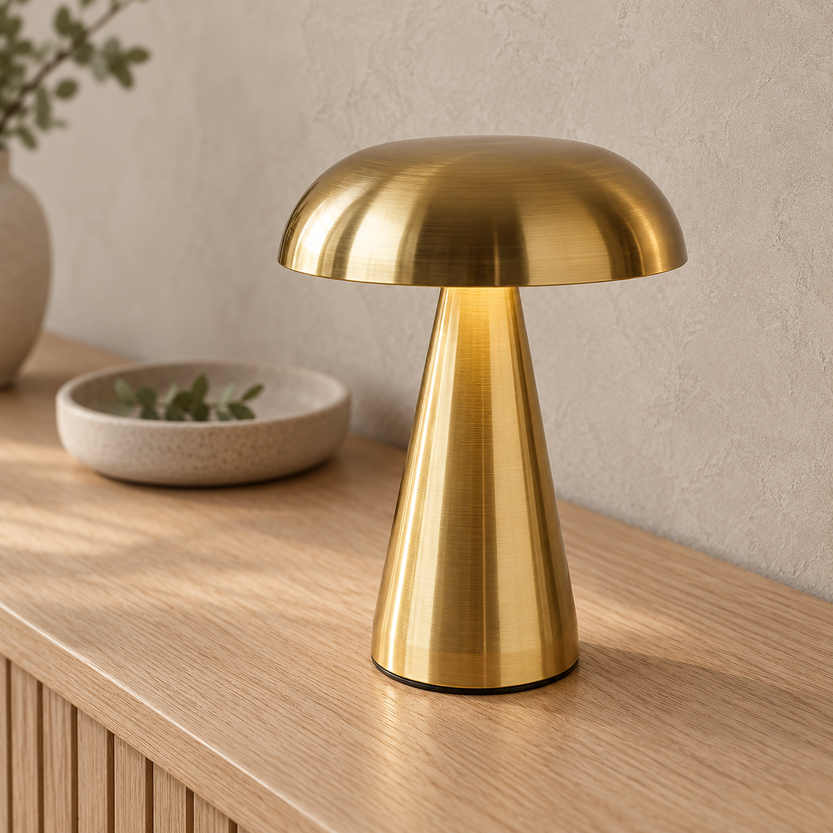 Telirra gold portable table lamp dome detail showing the brushed alloy finish