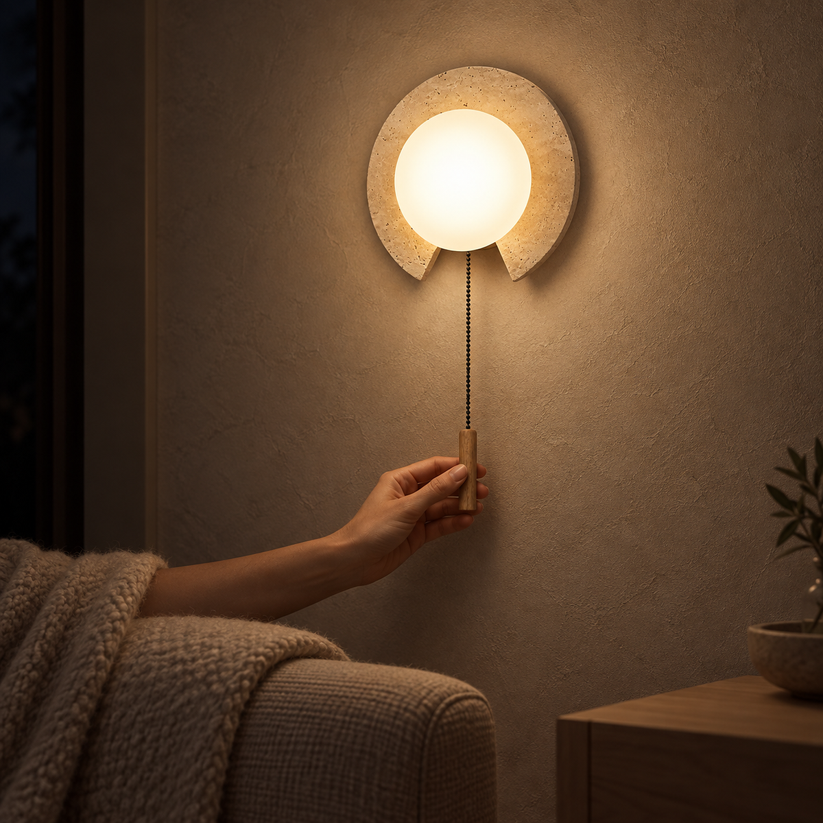 Teselma beige and white wall light adding local glow above a living room seating corner