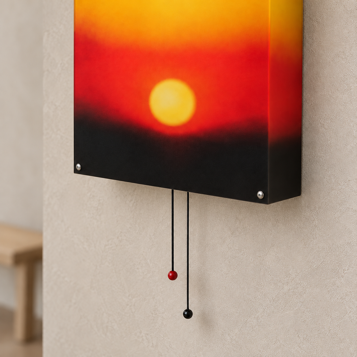 Tesolla sunset orange cordless wall lamp corner showing the sunset colored acrylic sides and shallow depth
