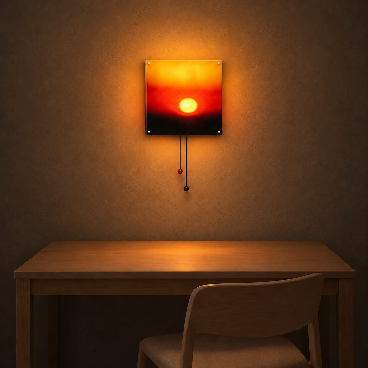 Tesolla sunset orange wireless wall light adding warm ambient light to a dark study
