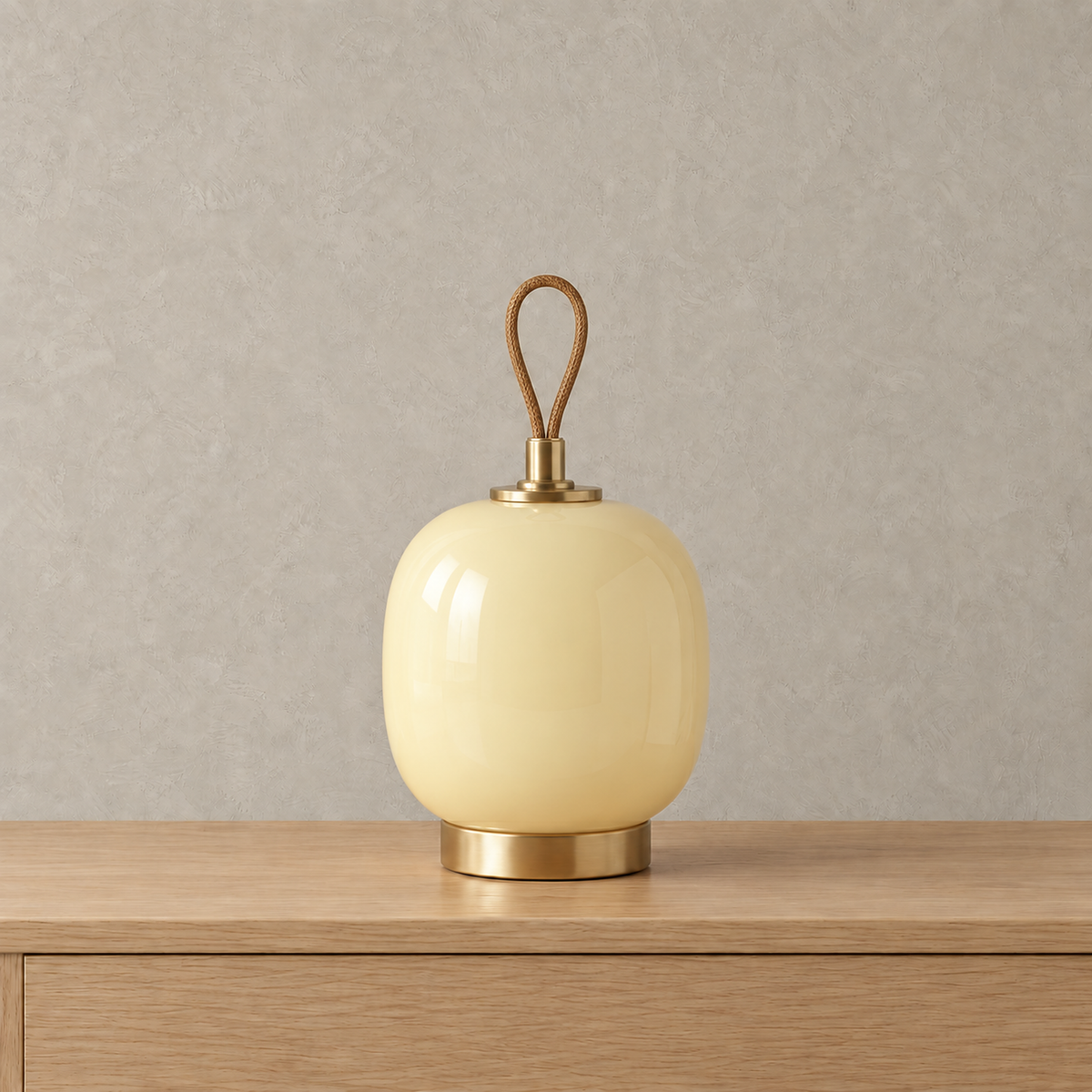 Timarelo cream yellow rechargeable table lamp with unlit glossy glass and a gold tone base #color_cream yellow