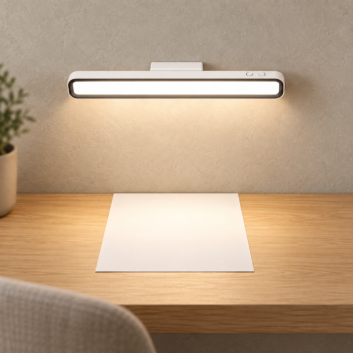 Tirelan white cordless wall lamp lighting paper in a dining room writing alcove by day