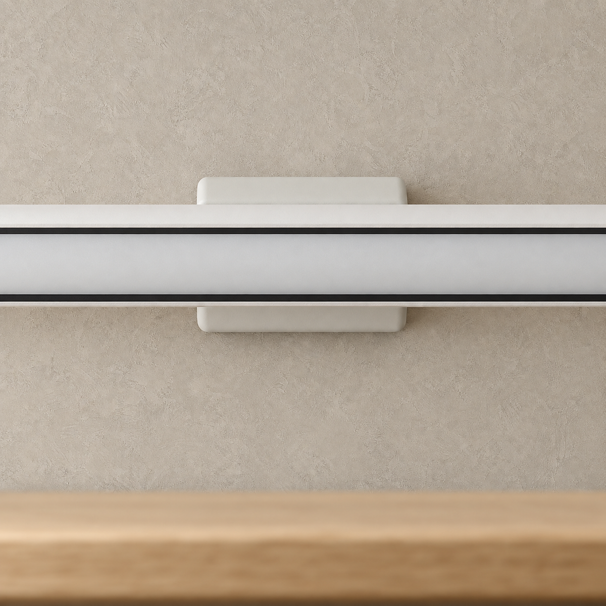 Tirelan white table lamp with unlit central diffuser and white housing seen in a library close up