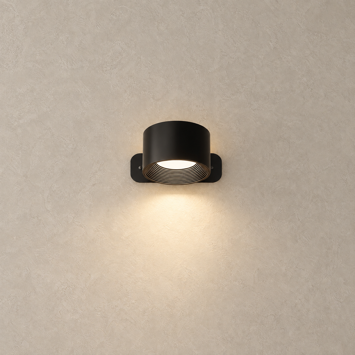 Tomelira black rechargeable wall sconce pair on hallway plaster with clear wall and floor below