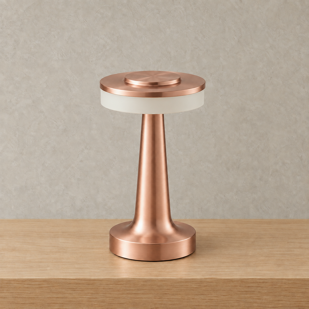 Vanolire rose gold bedside lamp switched off against the plain plaster wall #color_rose gold