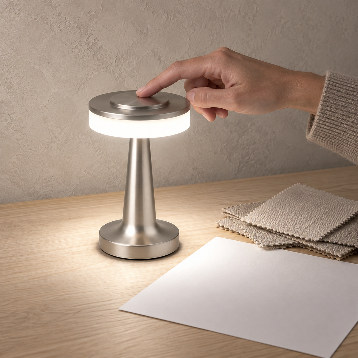 Vanolire silver LED desk lamp lighting a craft nook work surface in cool white light #color_silver