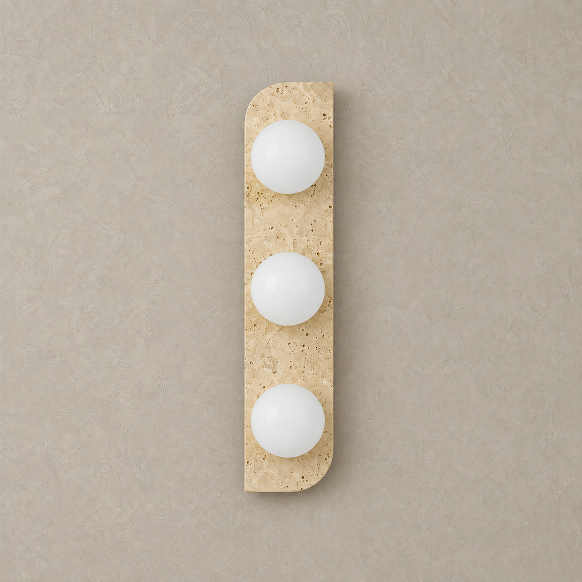 Vemarilo 18.9 inch tall yellow travertine and white plug in led wall sconce with unlit white globe shades