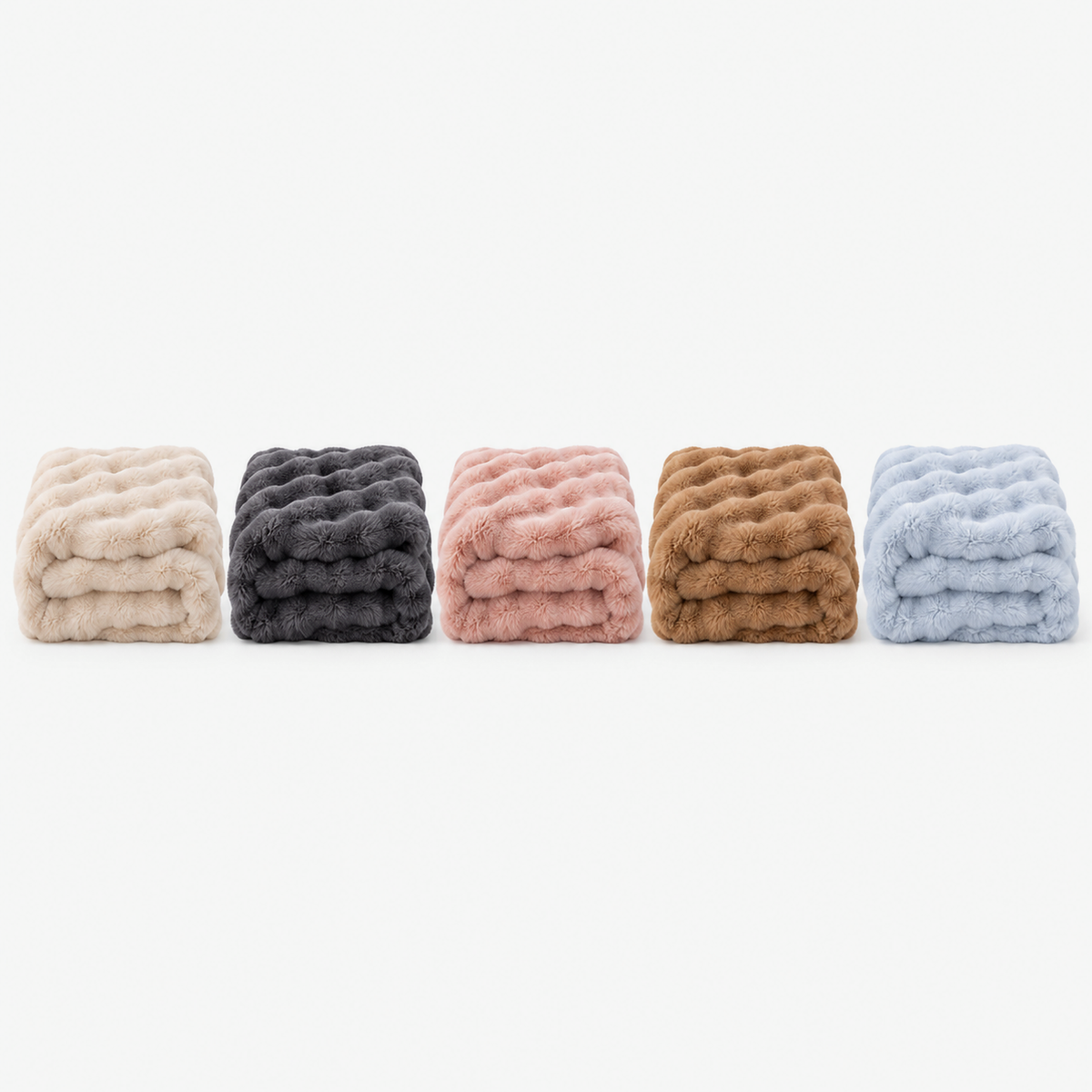 Vemarsi beige, gray, pink, brown and blue throw blanket for couch, all five colors shown folded