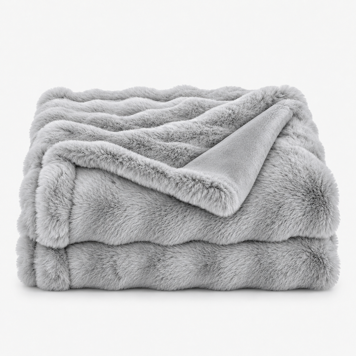 Vemorila light gray faux fur blanket in a loose fold, isolated on white #color_light gray