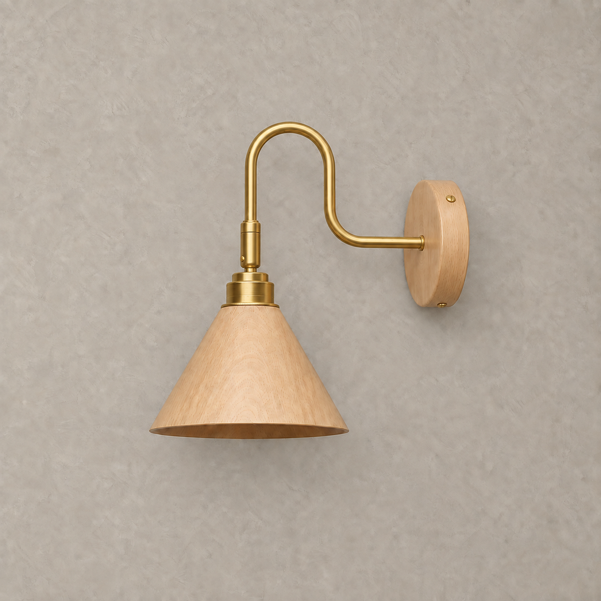 Vesomira wood and wood canopy wall sconce shown switched off in a plain finish view #color_wood & wood canopy