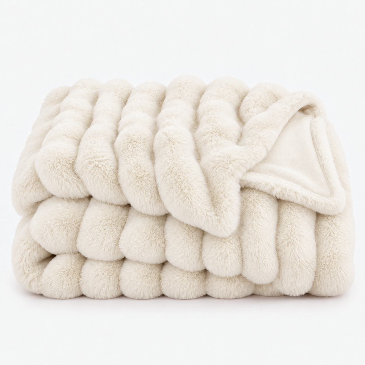Vimarel cream white plush throw blanket loosely folded with rounded fluffy fur texture #color_cream white