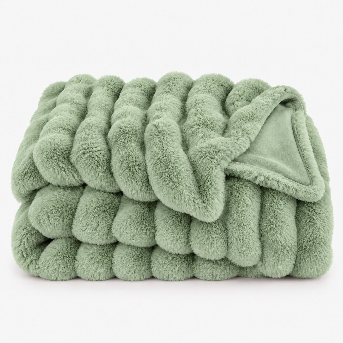 Vimarel green plush throw blanket loosely folded to show its sculpted bubble rows #color_green