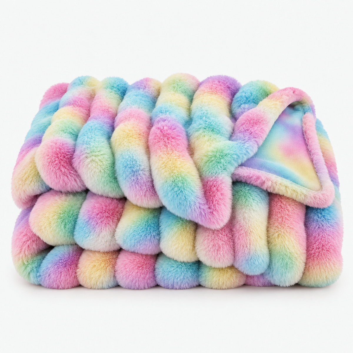 Vimarel tie dye rainbow plush throw blanket laid open flat to show the full colored face #color_tie-dye rainbow